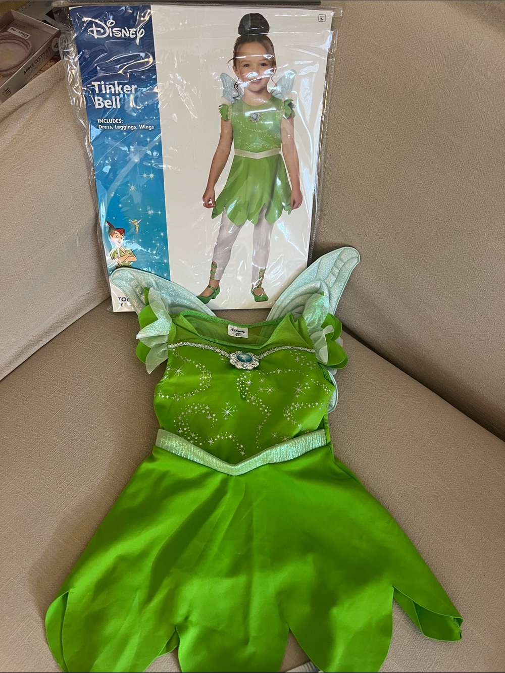 Disney Tinker Bell Bright Green Dress with Sparkle Wings